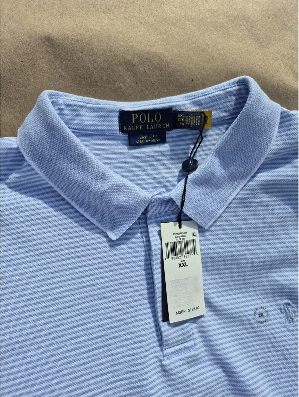 Ralph Lauren Mens Classic Soft Cotton Golf Polo Shirt 2XL XXLBlue White $125 MSR